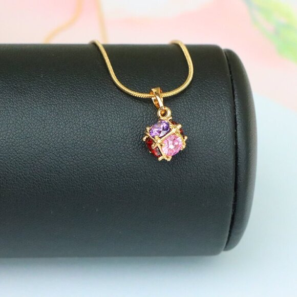 "Cube Design Rose Gold Pendant with Multicolor Stones, XPPT1563 - Picture 12 of 13
